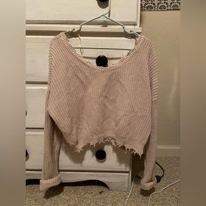 🛍 Over the Shoulder Cropped Distressed Sweater 🛍